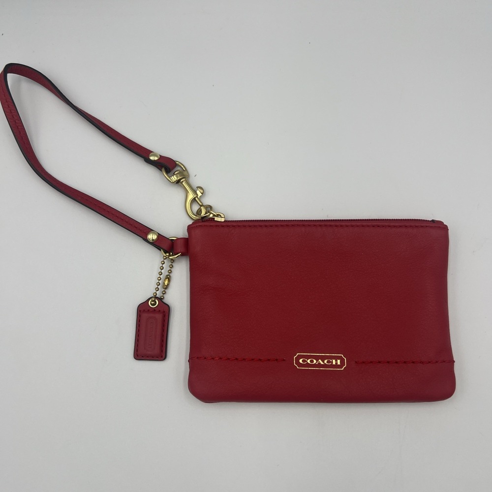 Vintage Coach Red Leather Wristlet Wallet Clutch Zipper Excellent!